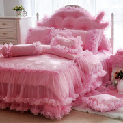 结婚蕾丝床单被套，床上四件套纯棉1.8m床双人全棉，公主风床裙式2.0m