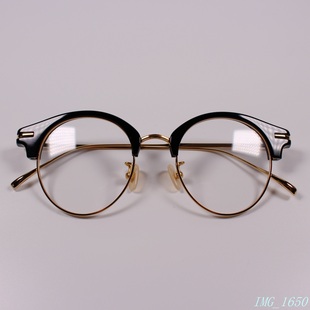 复古小圆框板材眉镜框钛金属腿男女高度数近视眼镜框光学镜架多色