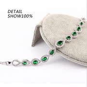 祖母绿钻石水晶手镯女锆石，手链民族风多层韩版白金时尚礼物