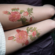 鲜花假纹身刺青大腿印花丝袜 薄连裤袜