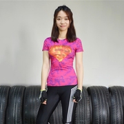 2016女英雄美国队长超人运动紧身衣短袖T恤速干跑步健身瑜伽上衣