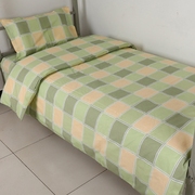 纯棉床单 单人学生宿舍上下铺 斜纹黄绿格被套枕套1.2床三件套