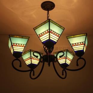 蓝色客厅灯地中海风情铁艺吊灯3-8头餐厅卧室多头吊灯蒂凡尼吊灯