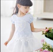 韩版童装女童钉珠短袖T恤裙衫甜美爱心2023夏款纯棉儿童体恤中长