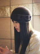 韩版英伦帽子女秋冬季复古羊，毛呢蝴蝶结礼帽，贝雷帽画家帽空姐帽