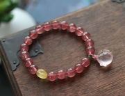 天然草莓晶手链，天然水晶颜色红润搭配天然粉晶鱼碧玉蜜蜡饰品