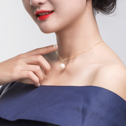 南珠宫灵思天然珍珠吊坠项链，单颗18k金淡水(金淡水)女简约强光圆形