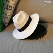 迈克杰克逊白色巴拿马礼帽带羽毛夏威夷礼帽演出游遮阳防晒帽子