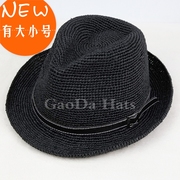 马达加斯加拉菲草小礼帽手工编织男女士，草帽黑咖色遮阳爵士帽