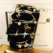 我的SHINE黑色獭兔毛珍珠链适用于iphone6/12 13华为背壳手机壳
