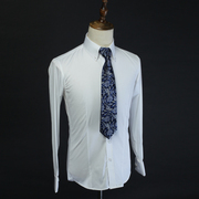 男士商务高领2扣纽扣领衬衣婚宴结婚法式袖口寸衣纯白色长袖衬衫