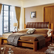 中式实木床软靠背1.5/1.8米双动高箱储物大床柚木色卧室家具