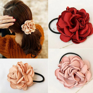 韩国时尚甜美发饰山茶，大花朵发圈玫瑰花发绳扎头发，马尾橡皮筋头绳