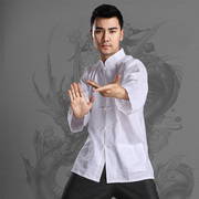 男式唐装棉麻传统连袖百搭长袖衬衣中国风民族中式白色打底衫