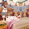 儿童房手绘卡通大型壁画卧室，背景墙壁纸墙纸，背景童趣迪斯尼泰迪熊