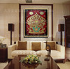 手绘泰式东南亚有框画酒店会所玄关，壁画金色抽象菩提树装饰挂画