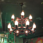 欧式地中海复古实木铁艺船舵，吊灯客厅灯，美式乡村餐厅灯酒吧工程灯