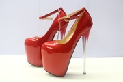 张惠妹恨天高性感超高跟鞋16CM19厘米22公分细跟水晶单鞋红色