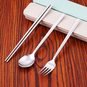 304不锈钢方筷子(方筷子)勺子，叉子学生筷勺叉餐具，套装旅行便携三件套盒子