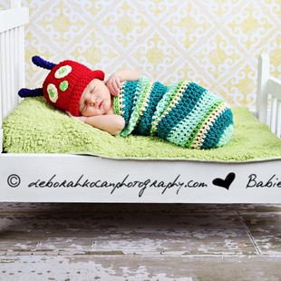 儿童摄影衣服婴儿写真艺术照服装宝百天满月拍照相手工毛毛虫睡袋