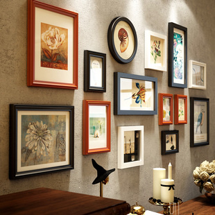 欧锋简约轻奢实木照片墙挂墙，相框创意组合客厅，沙发背景墙装饰画框
