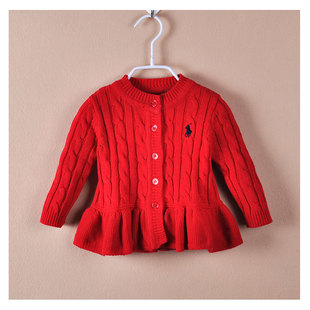 童装女童秋冬红色毛衣连衣裙，长袖针织衫裙1-2-3岁女宝宝毛衣外套