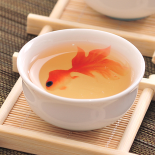 花水木 珐琅瓷手工彩绘茶杯创意立体鱼陶瓷小茶杯 品茗茶碗杯茶道