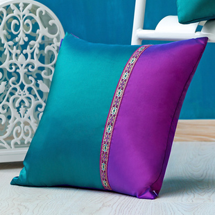 东南亚风格抱枕套腰枕办公室腰靠靠枕床头沙发靠垫紫绿色抱枕车用