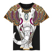 中国风男装短袖t恤复古民族风麒麟，泰国大象图案潮牌大码印花衣服