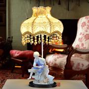 欧式田园台灯卧室床头，结婚台灯创意，可调光装饰陶瓷台灯
