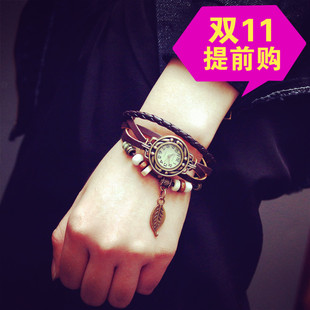韩版文艺小清新皮带缠绕手链复古腕表时尚创意森系女学生石英手表
