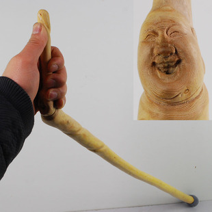黄荆木雕罗汉头拐杖/纯手工雕刻灌木实木藤缠木手杖