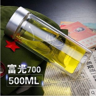 富光双层玻璃杯带盖防漏透明水杯带滤网大容量500ml商务泡茶杯子