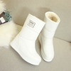 时尚白色雪地靴女冬季2023棉鞋，厚底短靴加绒加厚皮面中筒棉靴