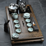 高端 功夫茶具套装四合一鸡翅木茶盘陶瓷整套实木长方形蓄水奢华