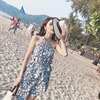 沙滩裙海边度假短裙气质，收腰显瘦不规则，挂脖印花波西米亚连衣裙夏