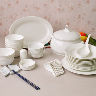 碗碟盘套装56头纯白骨瓷餐具套装景德镇陶瓷器韩式家用套装送礼