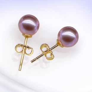 10-11mm天然紫色珍珠耳钉正圆简约气质款925银针 