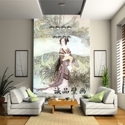 中国古代女人中式仕女古典墙纸明清水墨画壁纸玄关走道壁画背景墙