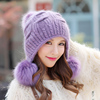 兔毛帽子女冬天针织毛线帽可爱护耳冬季双层加厚保暖时尚冬帽