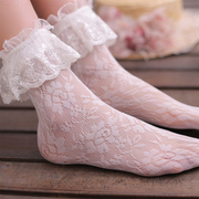 韩版日系薄公主复古网袜女中筒堆堆，袜镂空提花洛丽塔蕾丝花边短袜