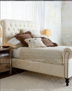 美式乡村布艺双人床1.8米软床欧式时尚，结婚床方形拉扣床简约床