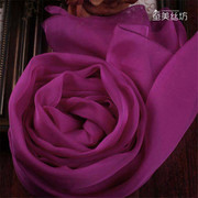 品牌纯色围巾春秋冬季100%桑蚕丝长款女真丝丝巾韩版披肩紫色