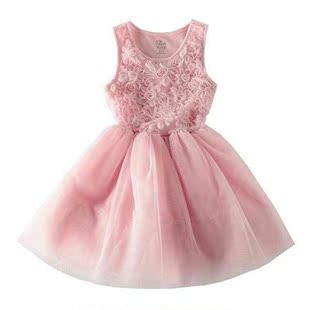欧美法国粉色大牌品质，立体花朵背心网纱连衣，裙子礼服裙