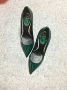 美国采购新上Rene Caovilla墨绿色漆皮水晶鞋底女尖头12cm高跟鞋