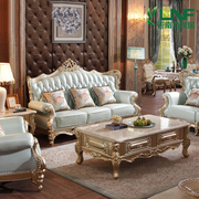 欧式真皮沙发新古典(新古典)欧式实木真皮沙发，客厅欧式沙发123组合香槟色