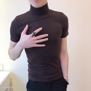 秋季韩版修身个性百搭高领，纯色打底精神，小伙紧身时尚短袖t恤