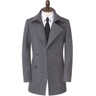 韩版冬季男装商务绅士休闲中长款羊毛呢大衣加肥加大外套风衣