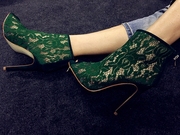 silla rulers鱼嘴女鞋凉靴超高跟绿色蕾丝网鞋11厘米10厘米蓝色