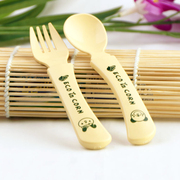 韩国进口ECO宝宝勺子叉子餐具2件套装环保玉米幼儿园儿童安全叉勺